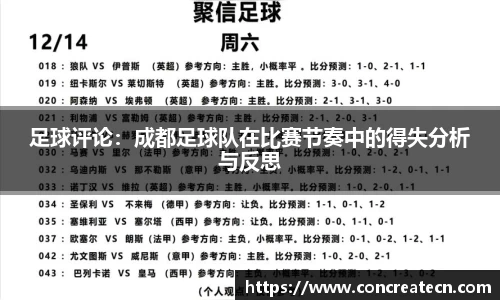 足球评论：成都足球队在比赛节奏中的得失分析与反思